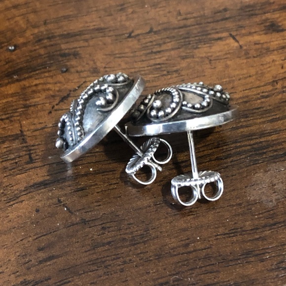 LOIS HILL Oxidized Sterling Silver Granulated Scroll Post Back Earrings - Picture 4 of 17